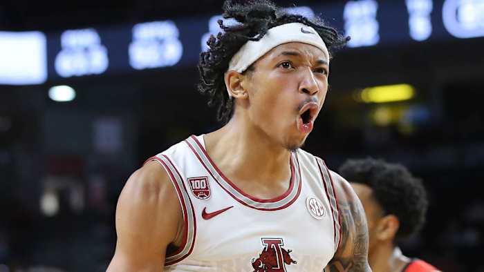 Arkansas Razorbacks Nick Smith Jr. during a game with the Georgia Bulldogs.